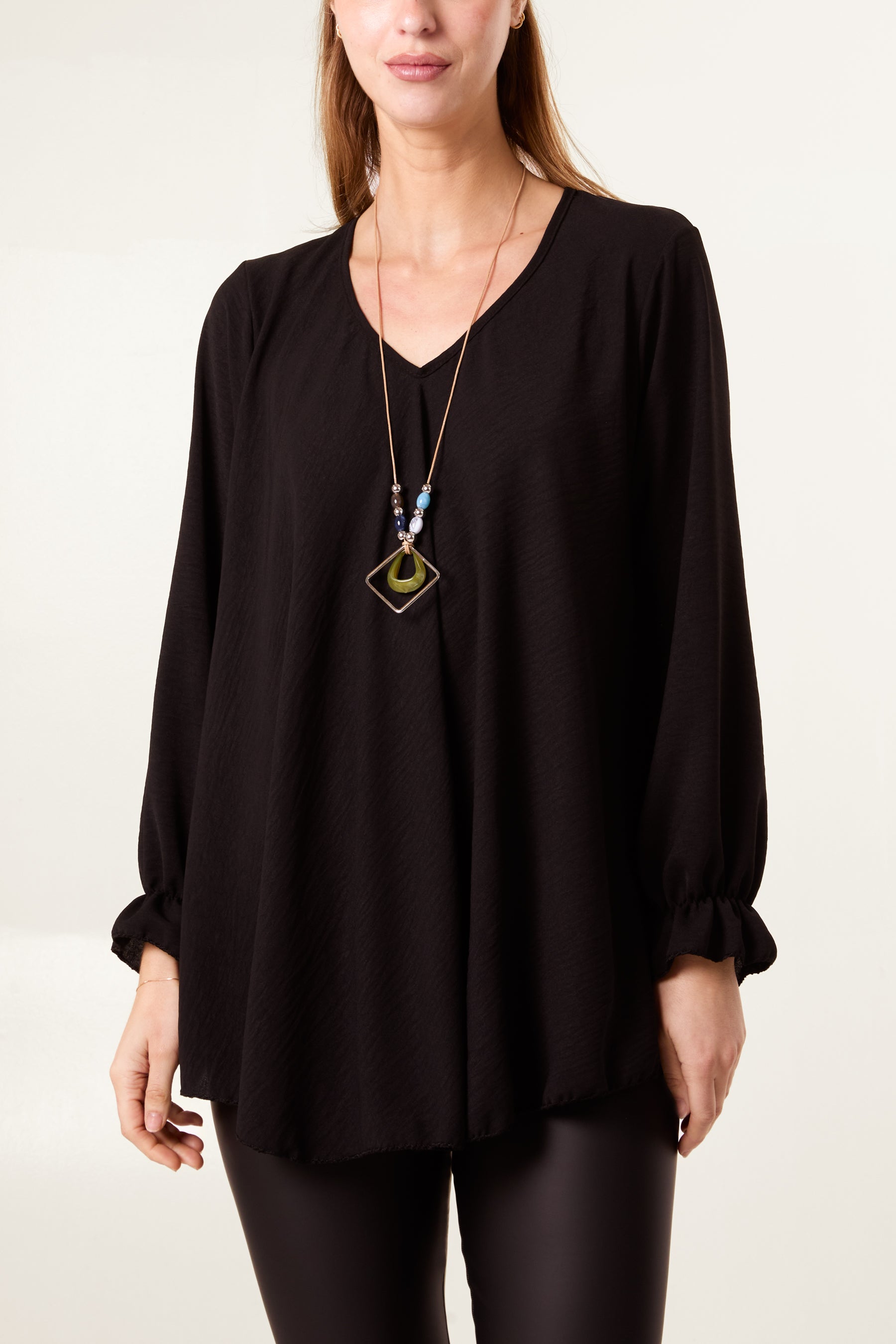 Necklace V-Neck Bell Sleeve Blouse