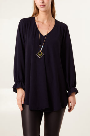 Necklace V-Neck Bell Sleeve Blouse