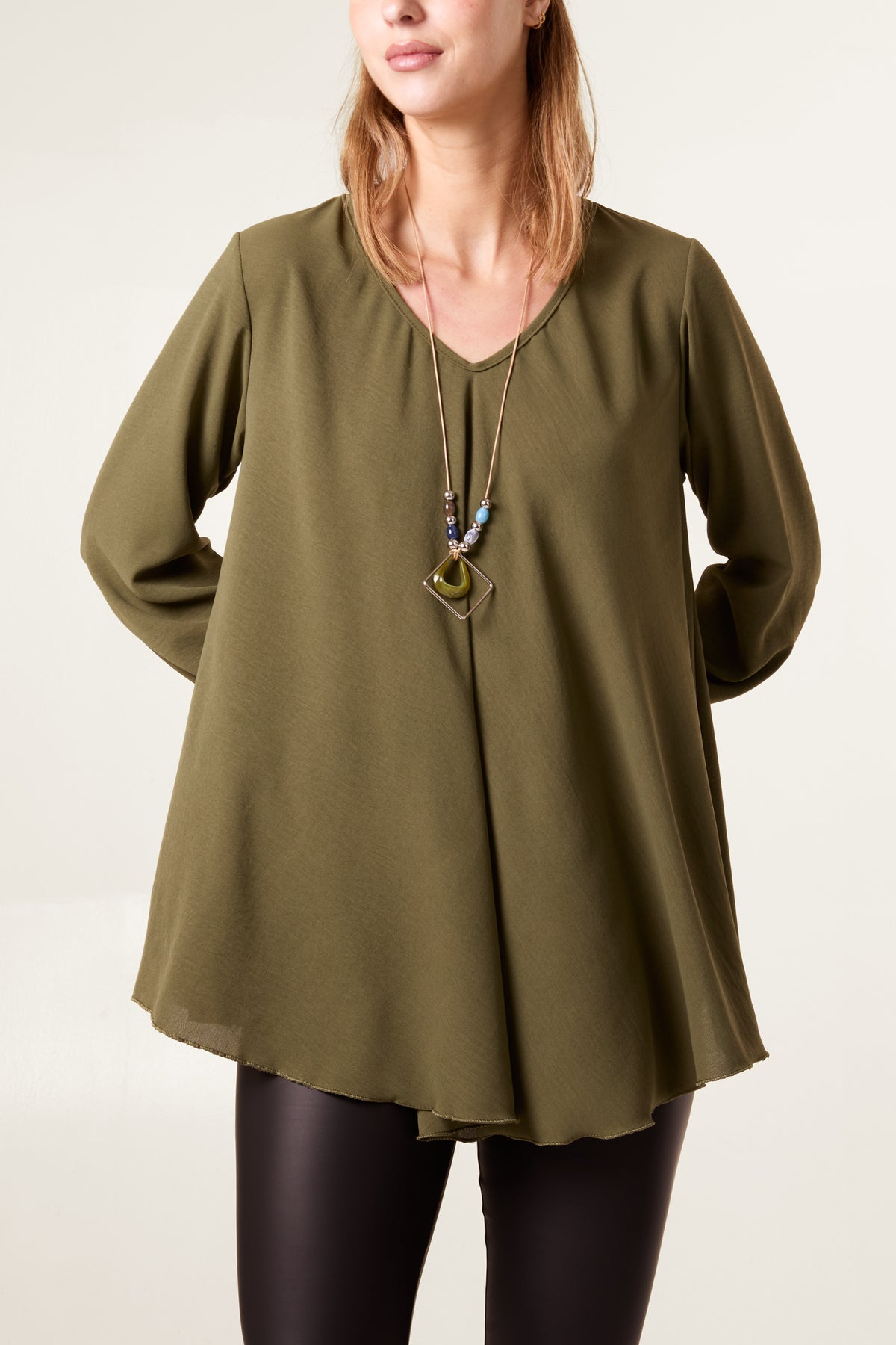 Necklace V-Neck Bell Sleeve Blouse