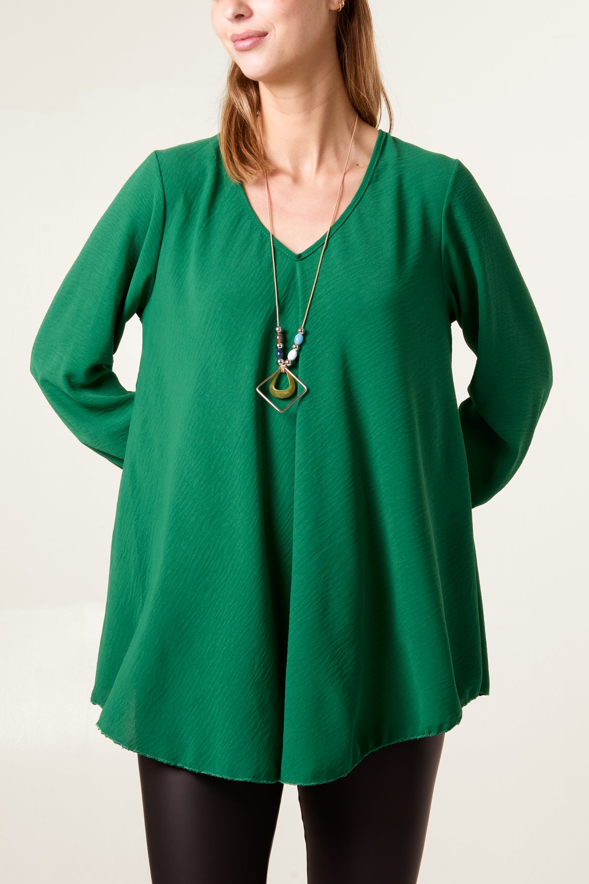 Necklace V-Neck Bell Sleeve Blouse