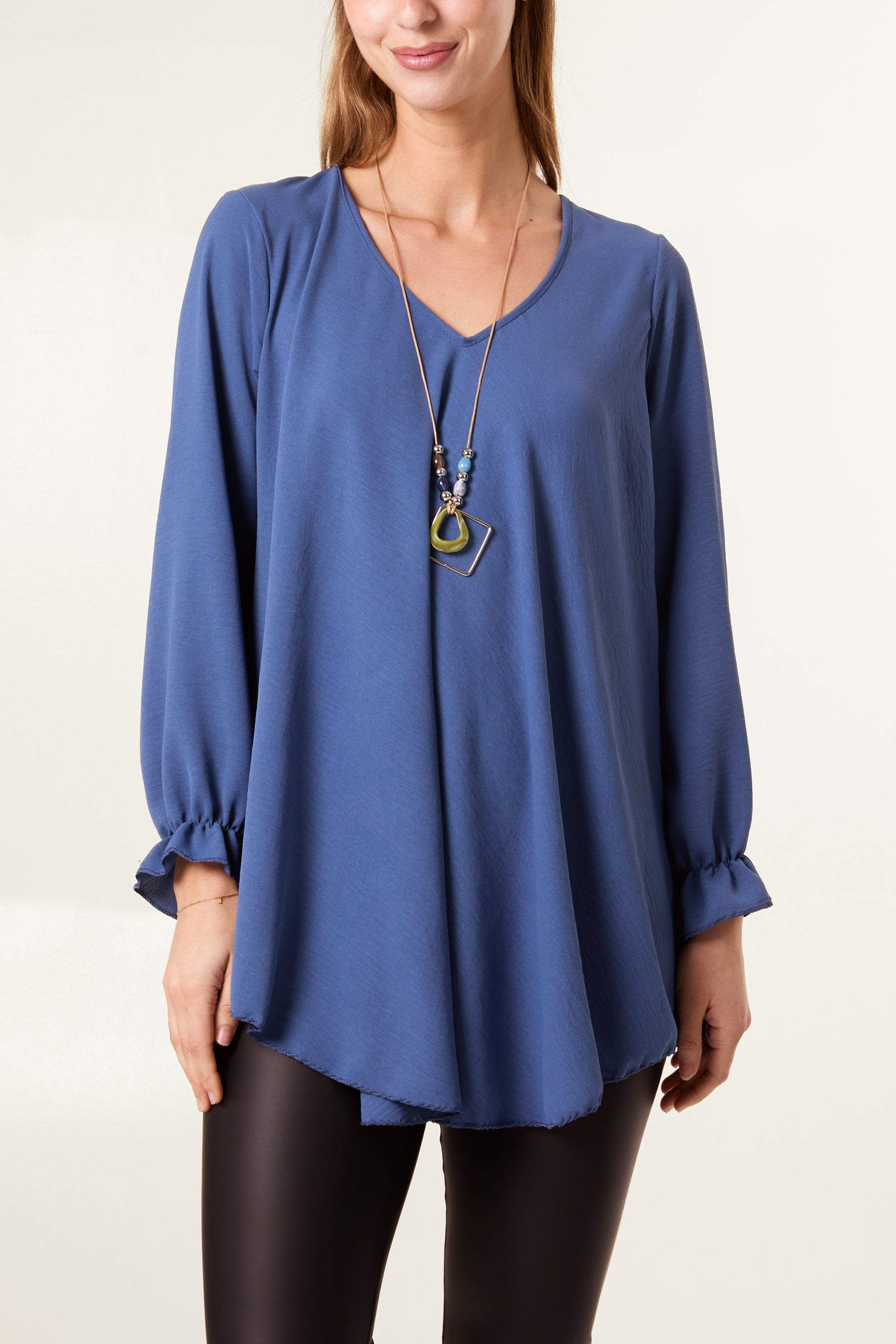 Necklace V-Neck Bell Sleeve Blouse