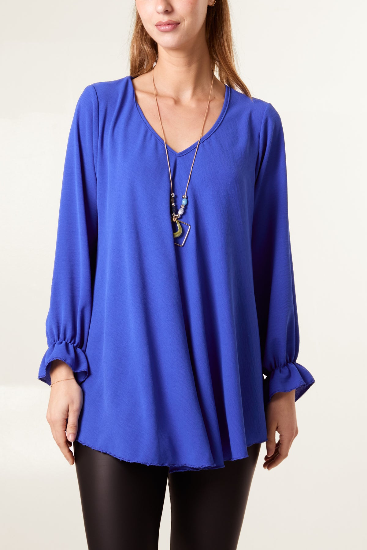 Necklace V-Neck Bell Sleeve Blouse