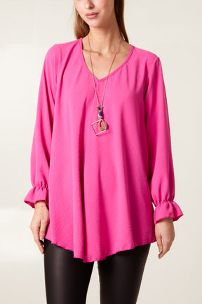 Necklace V-Neck Bell Sleeve Blouse