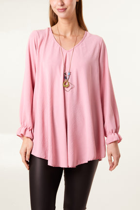 Necklace V-Neck Bell Sleeve Blouse