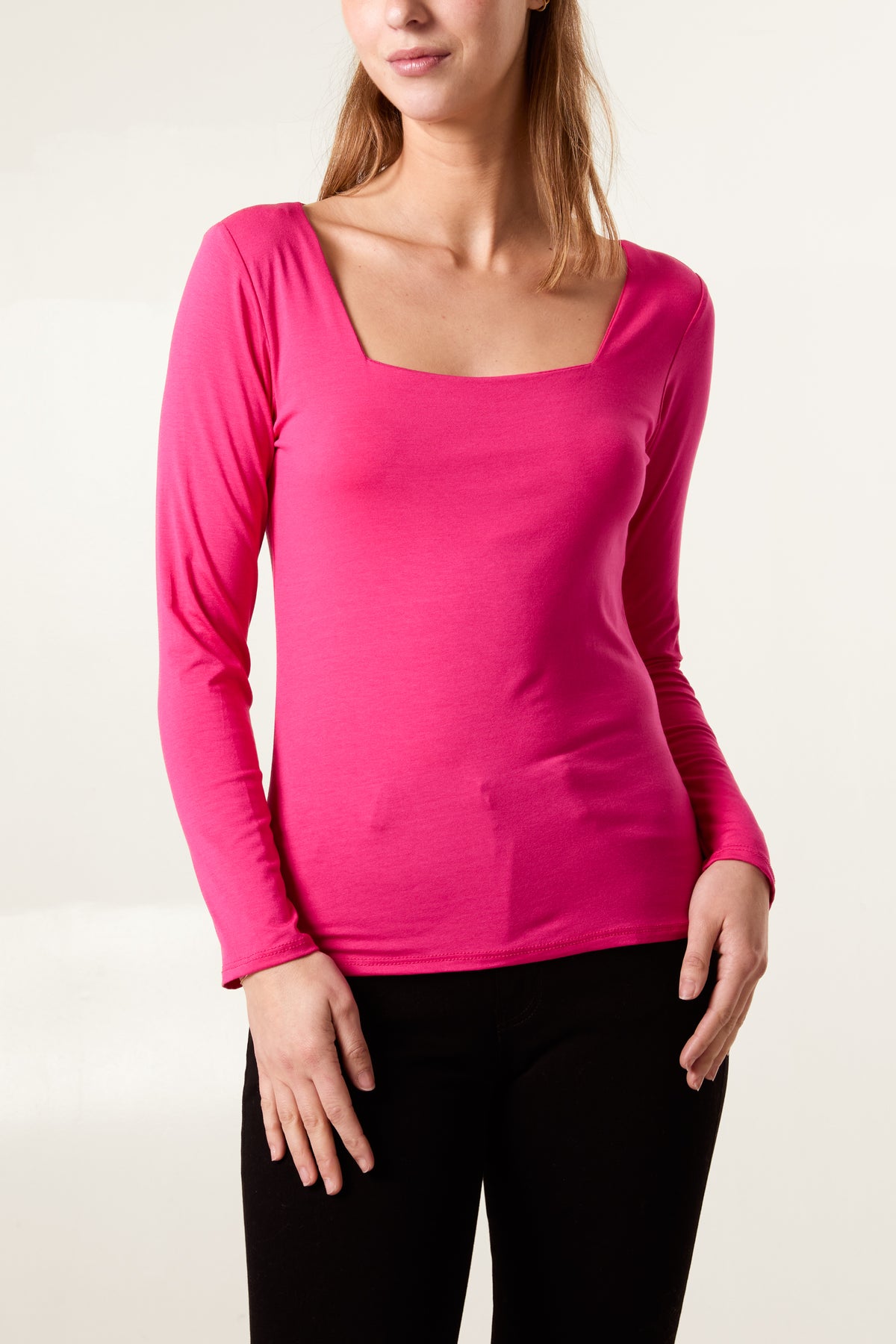 Square Neck Jersey Long Sleeve Top