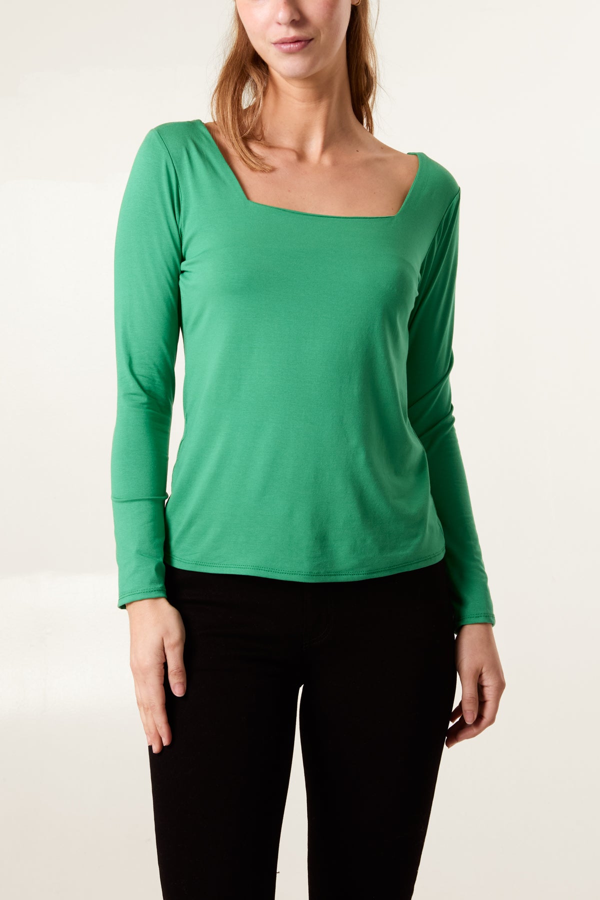 Square Neck Jersey Long Sleeve Top