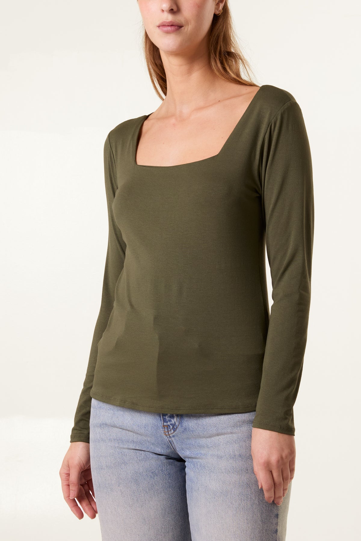 Square Neck Jersey Long Sleeve Top