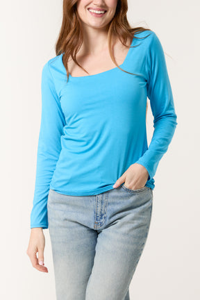 Square Neck Jersey Long Sleeve Top