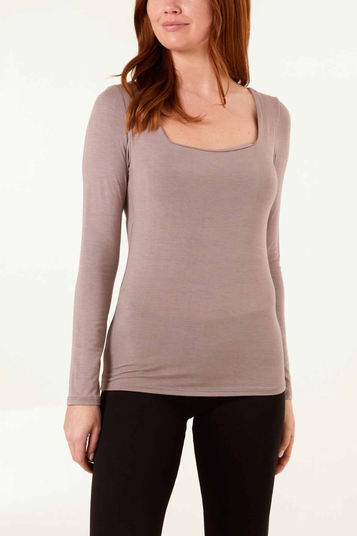 Square Neck Jersey Long Sleeve Top