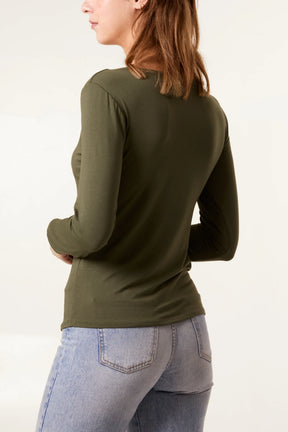 Square Neck Jersey Long Sleeve Top