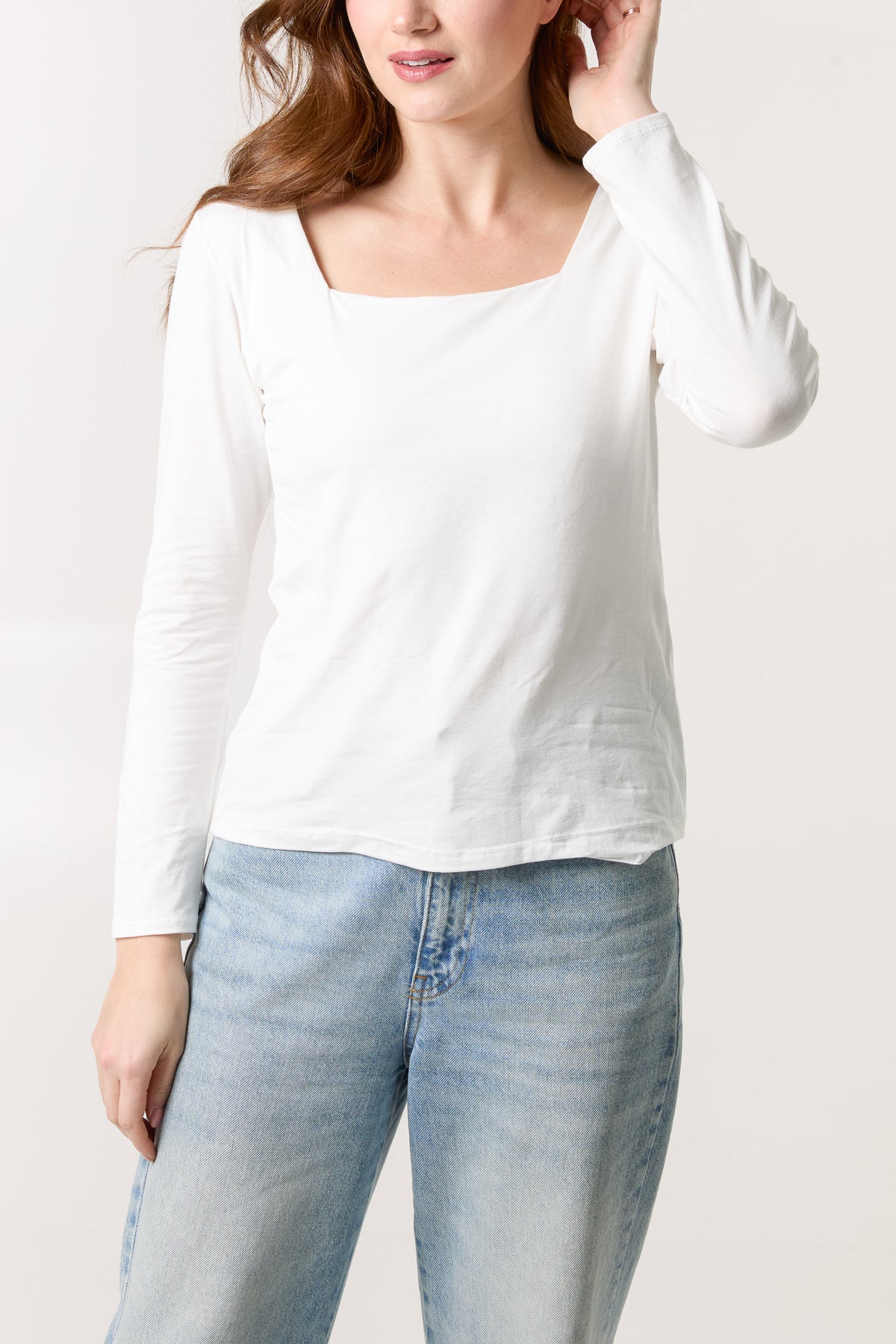 Square Neck Jersey Long Sleeve Top