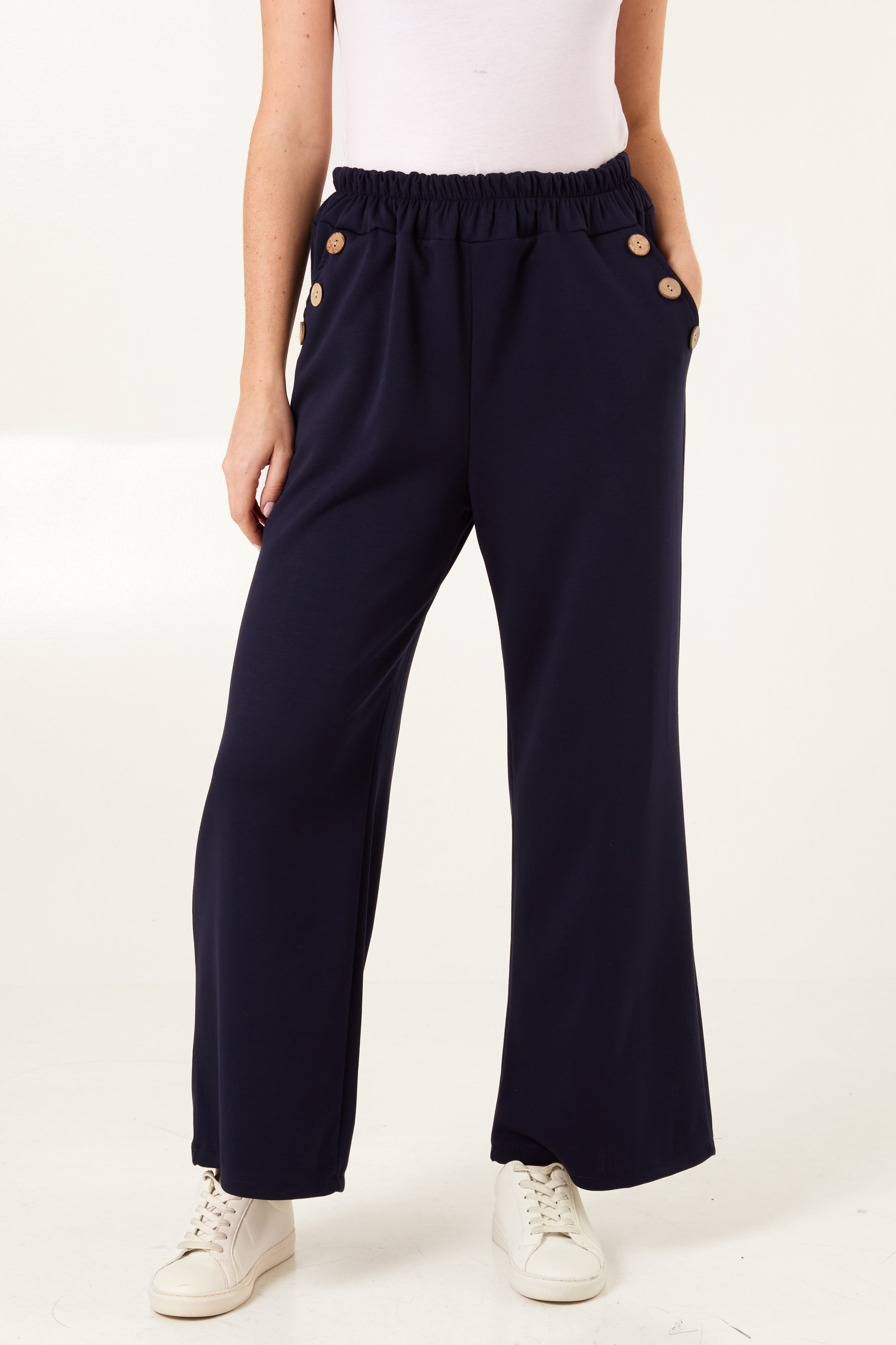 Three Button Pocket Wide Leg Trousers