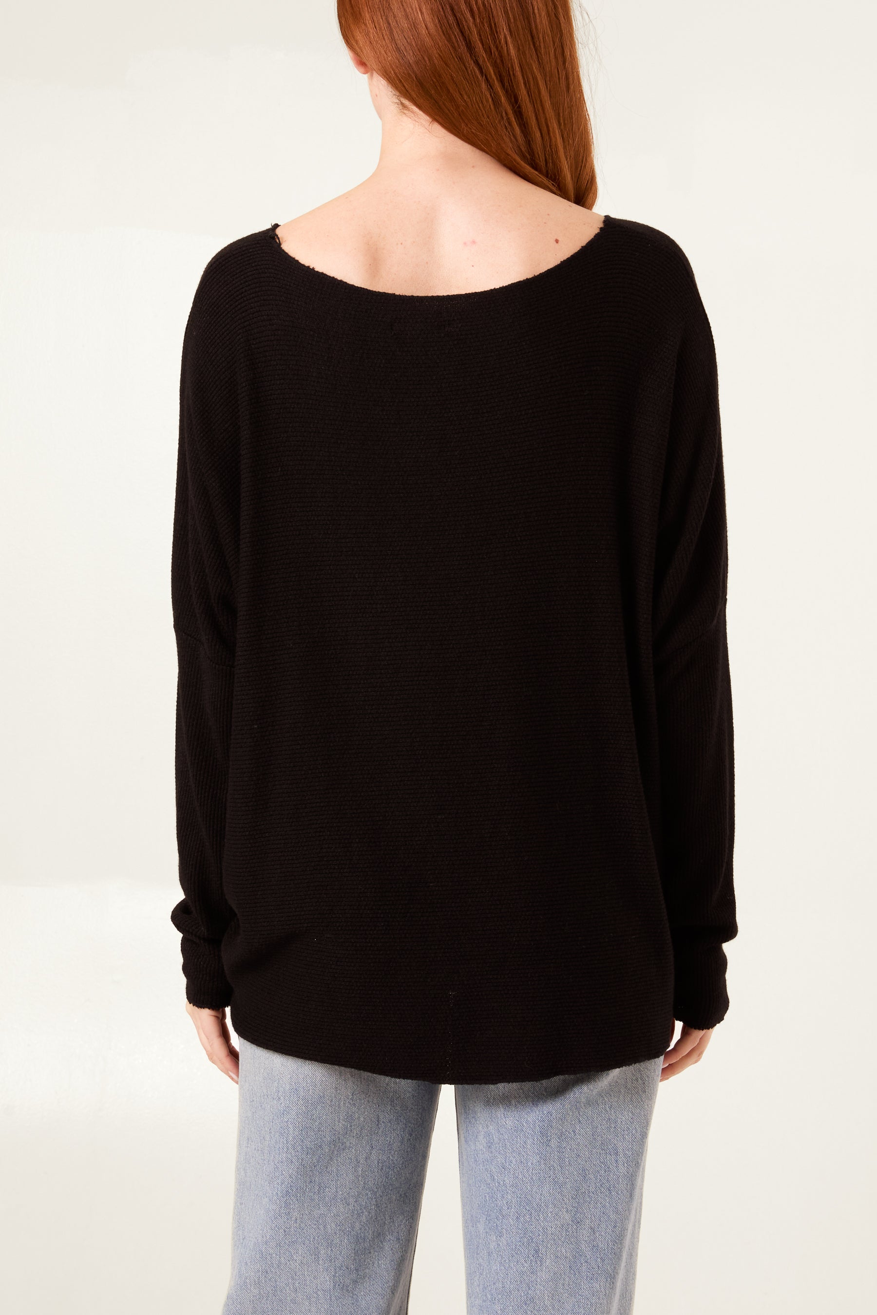 Boat Neck Waffle Fine Knit Top