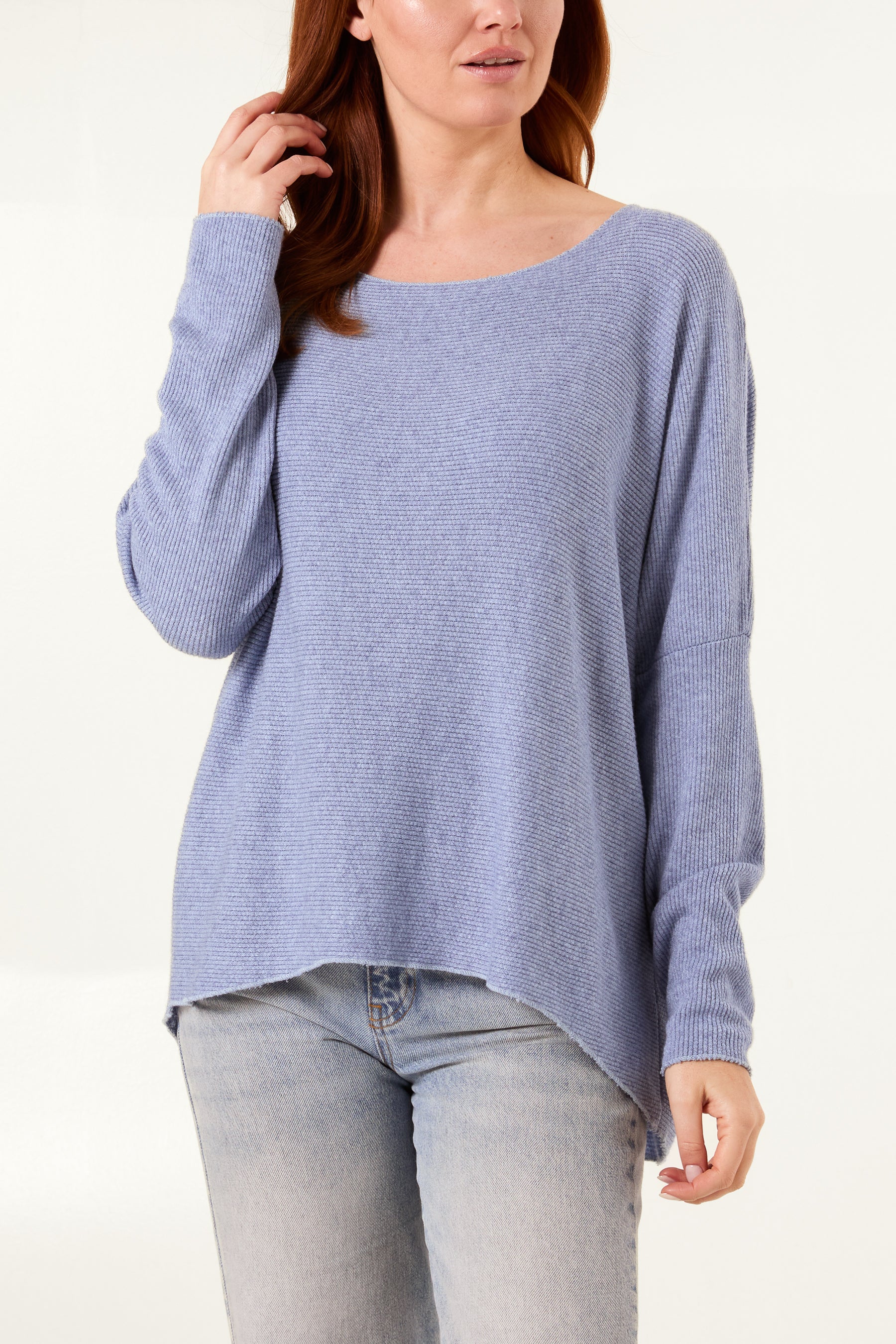 Boat Neck Waffle Fine Knit Top