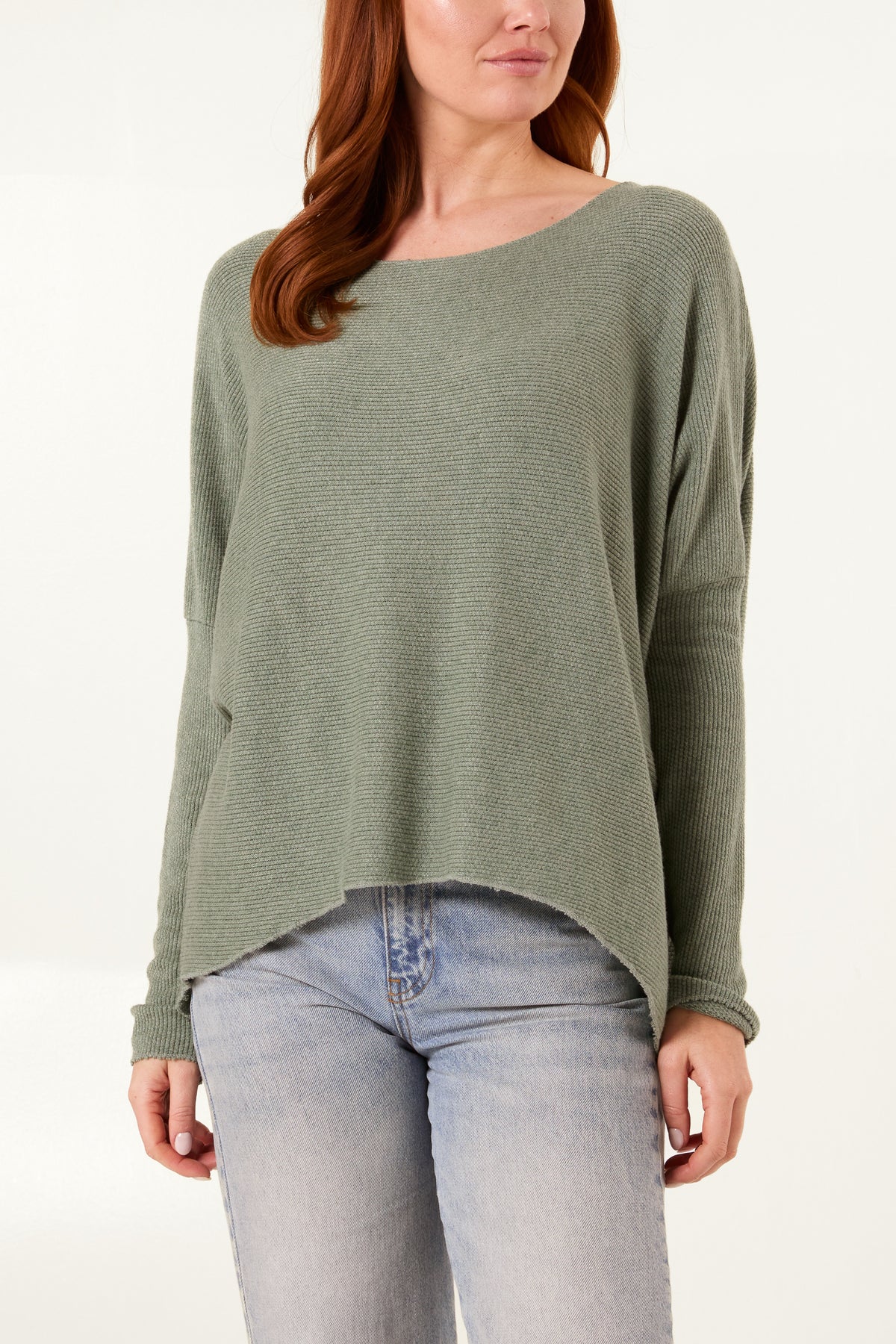 Boat Neck Waffle Fine Knit Top