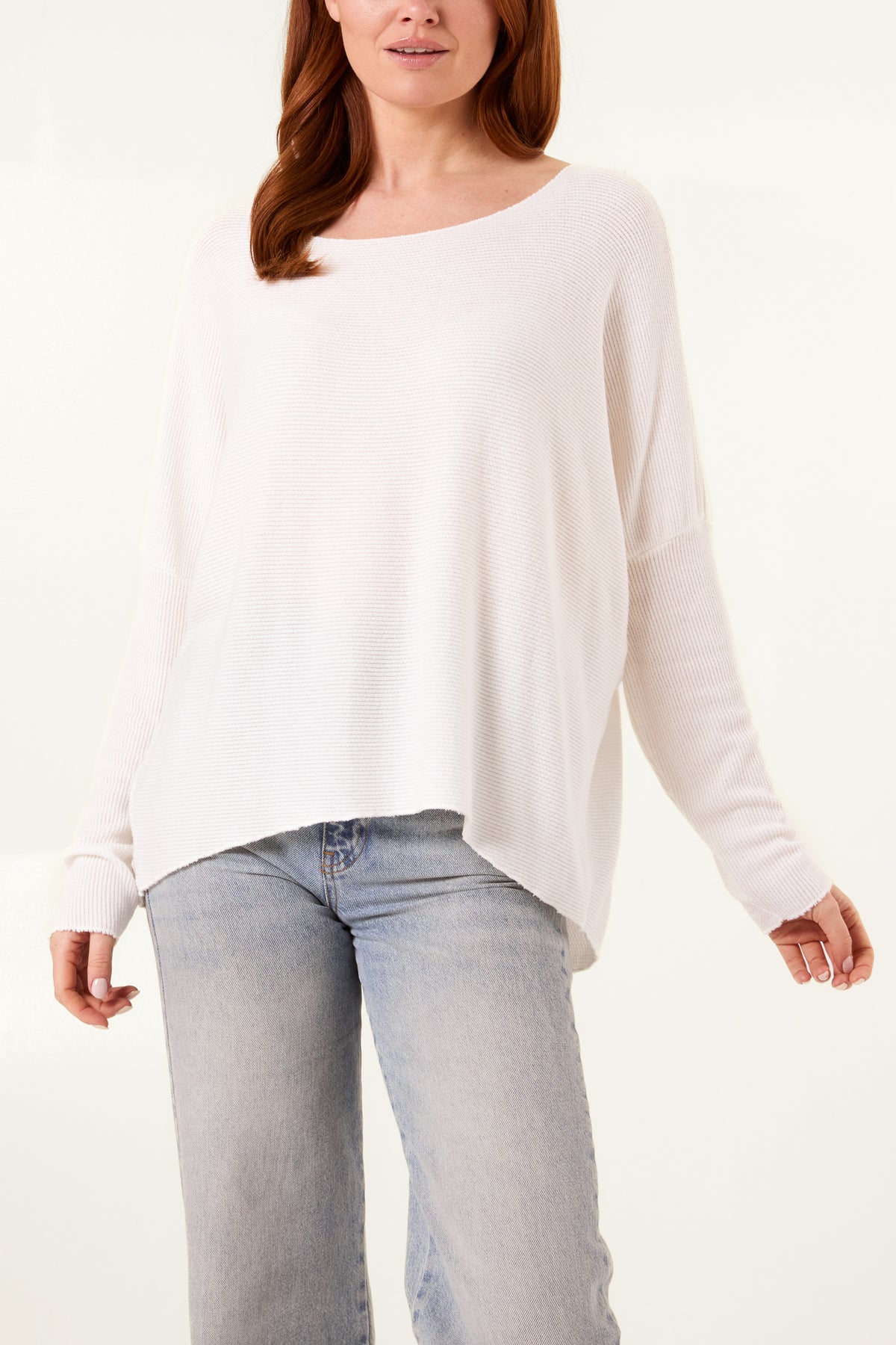 Boat Neck Waffle Fine Knit Top