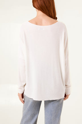 Boat Neck Waffle Fine Knit Top