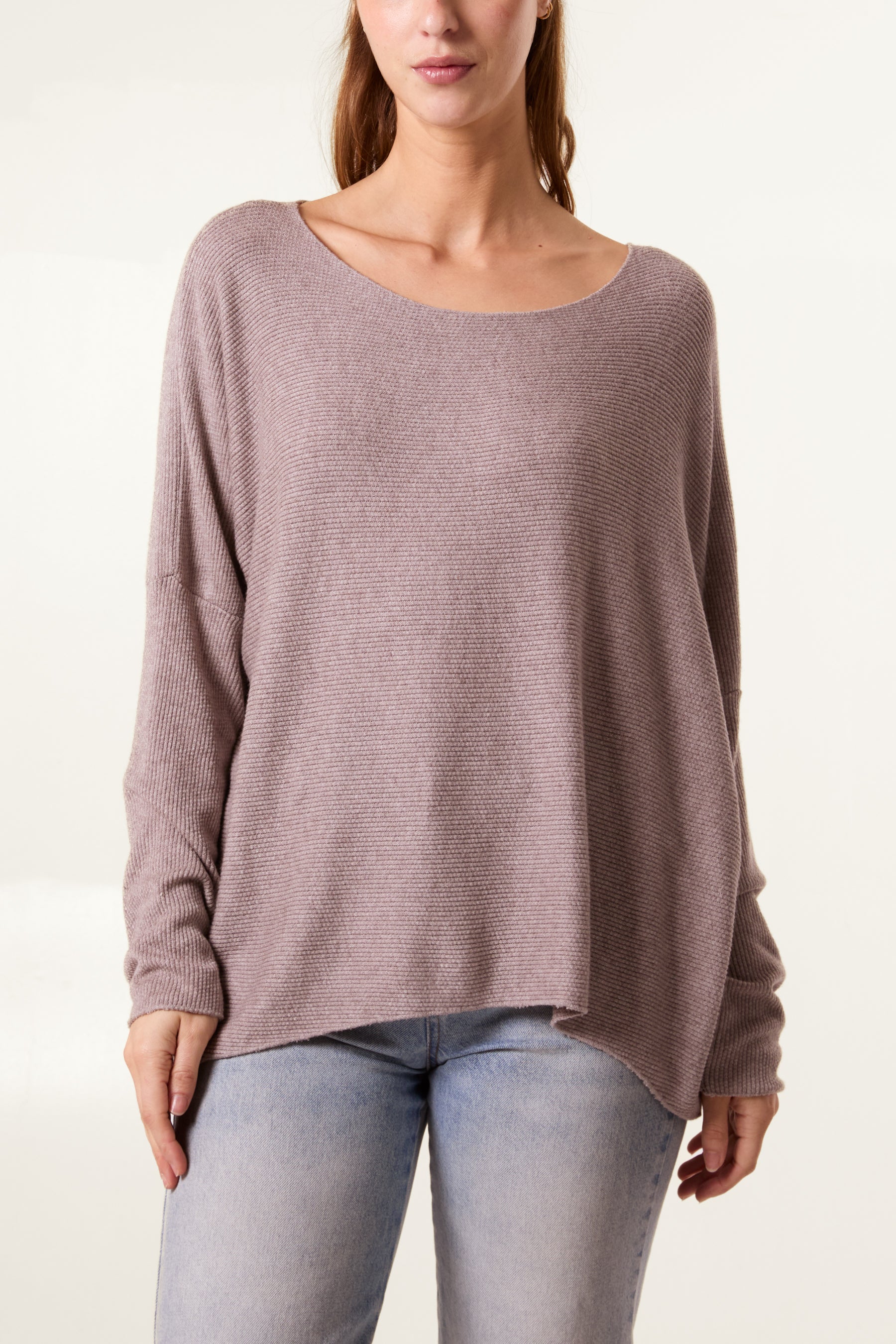 Boat Neck Waffle Fine Knit Top