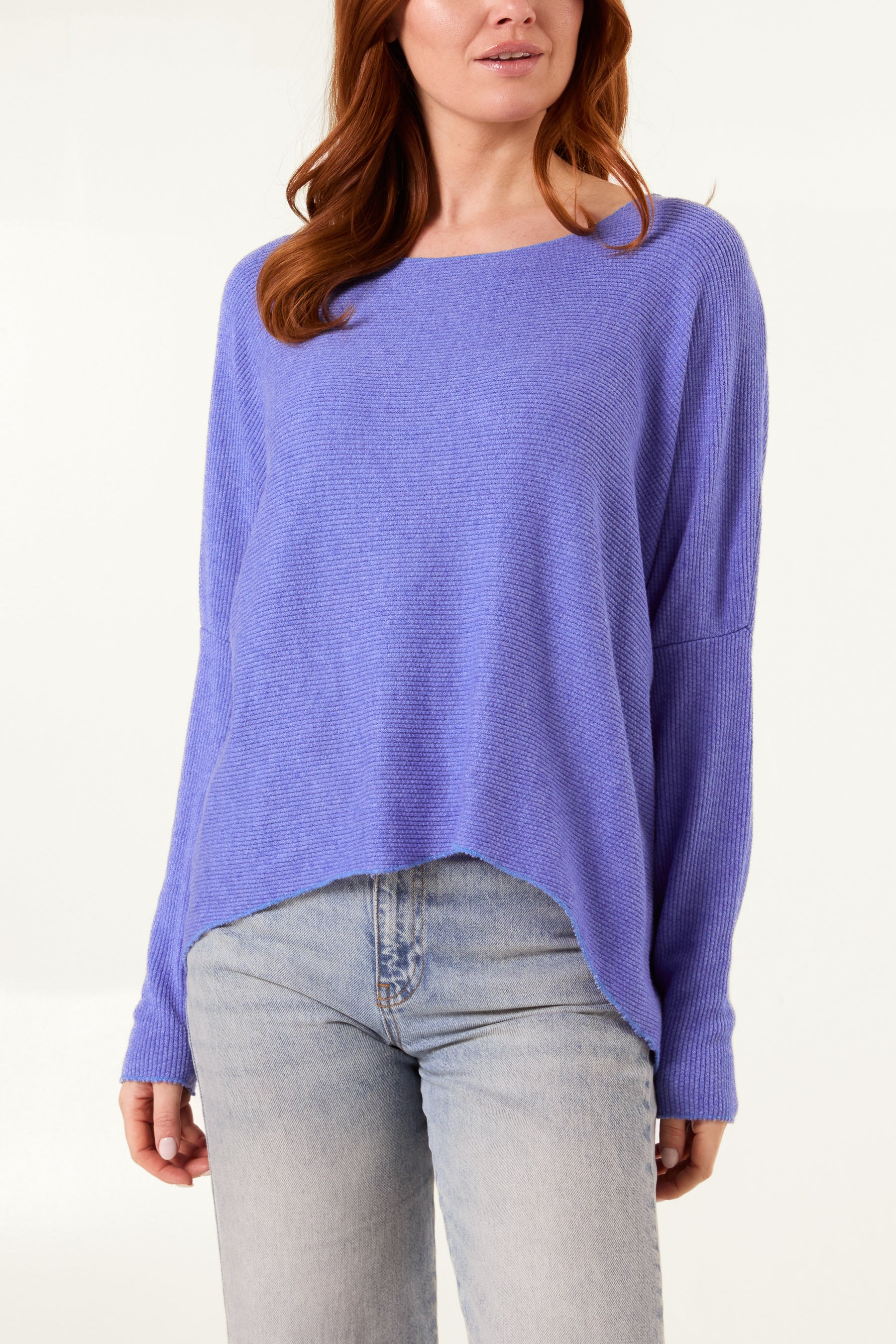 Boat Neck Waffle Fine Knit Top