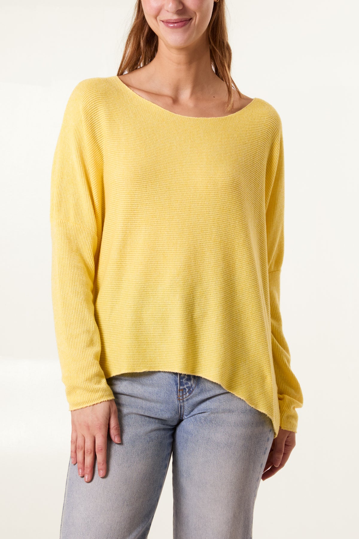 Boat Neck Waffle Fine Knit Top