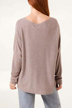 Boat Neck Waffle Fine Knit Top