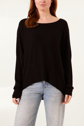 Boat Neck Waffle Fine Knit Top