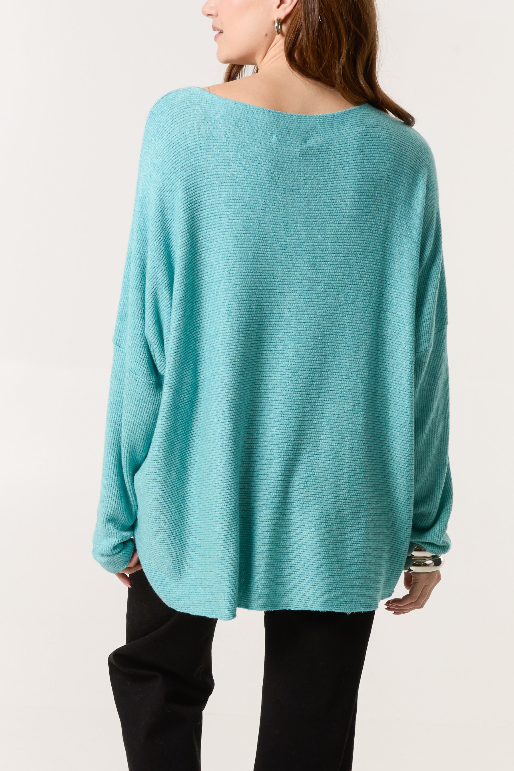 Boat Neck Waffle Fine Knit Top