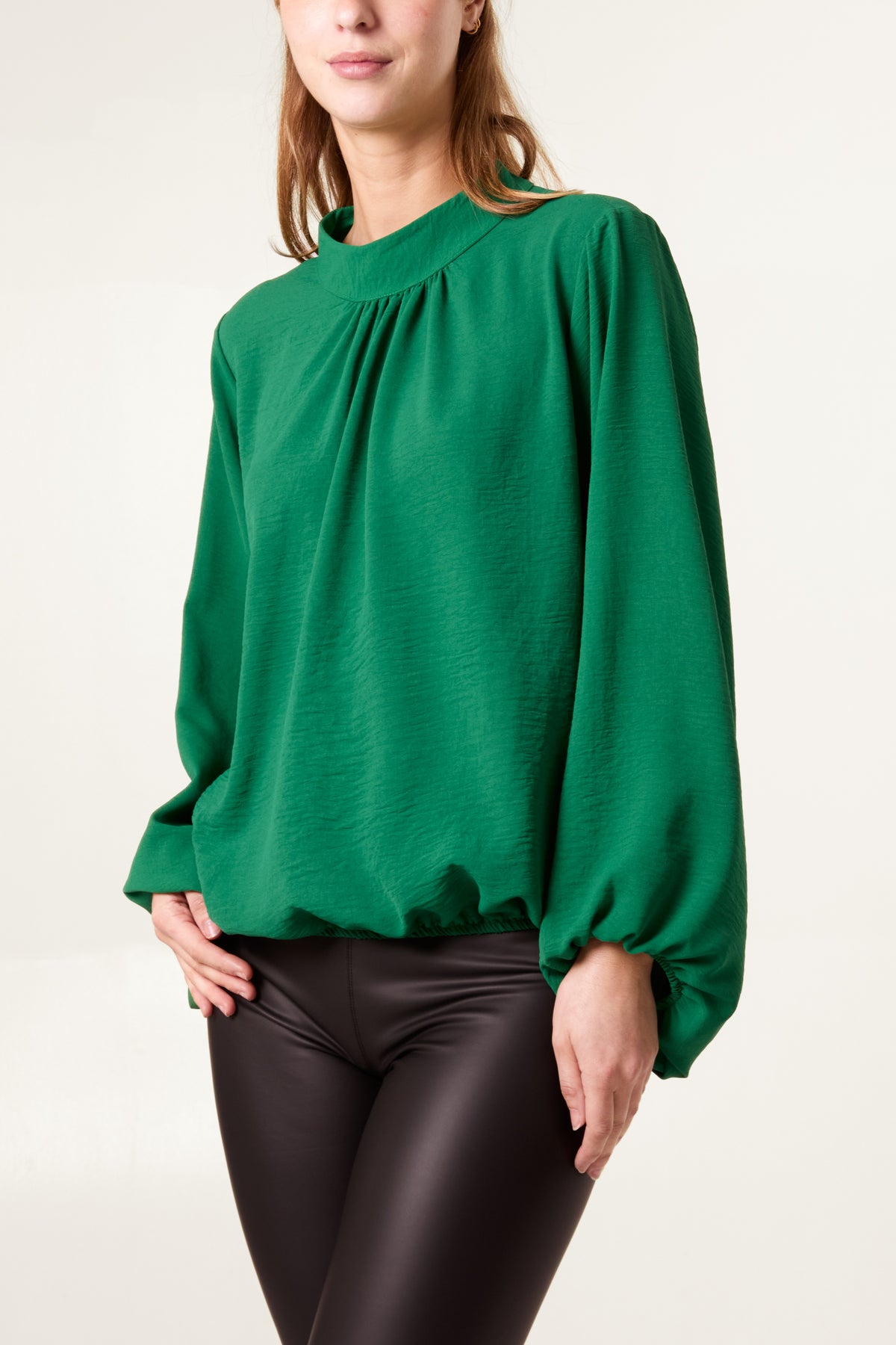 High Neck Puffball Sleeve Blouse