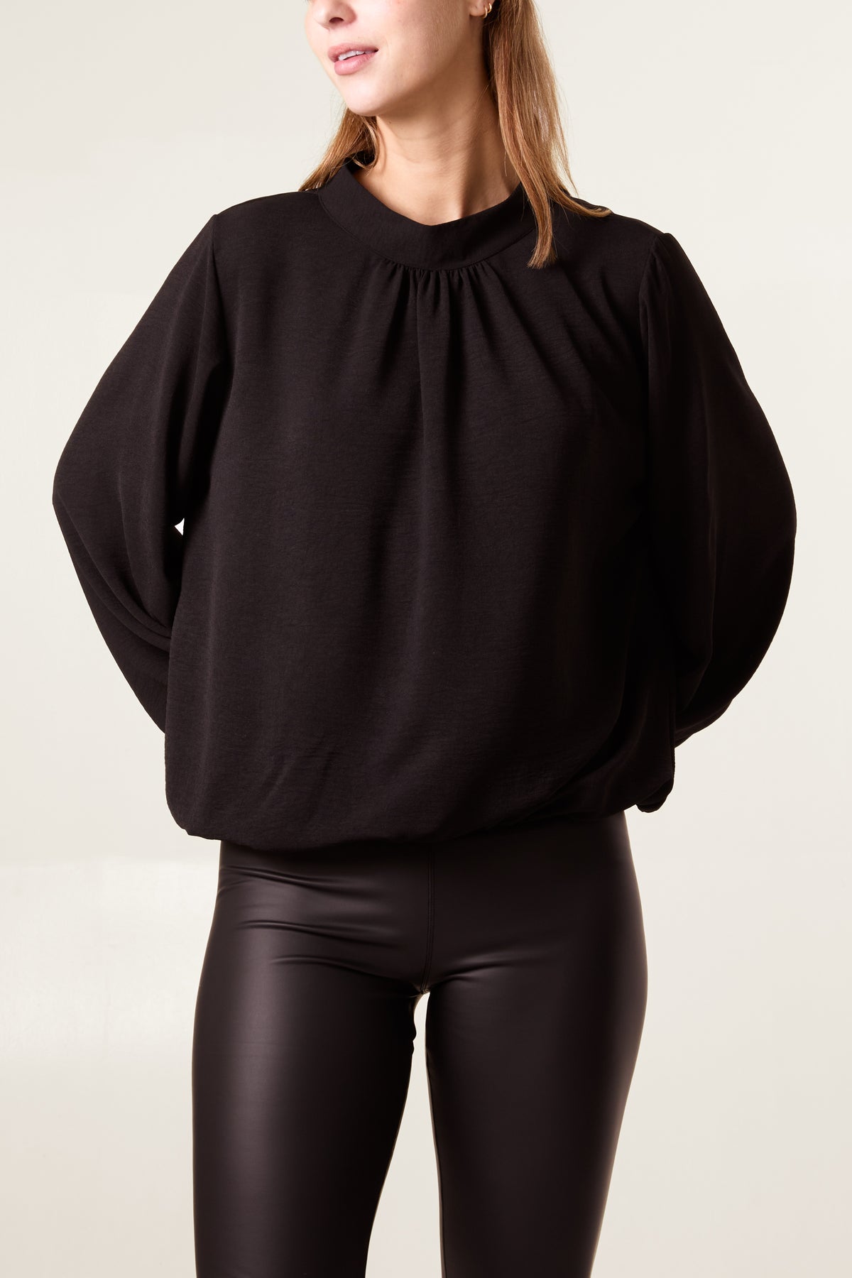 High Neck Puffball Sleeve Blouse