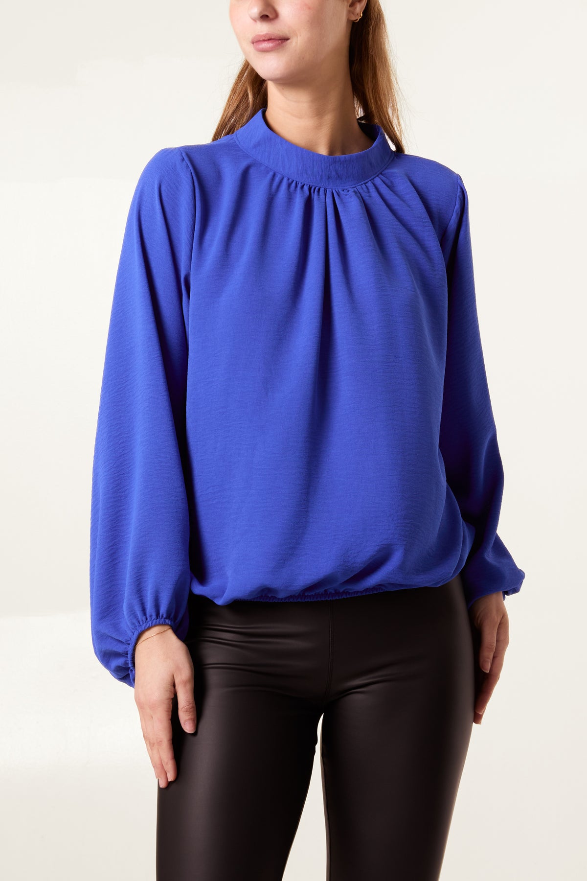 High Neck Puffball Sleeve Blouse