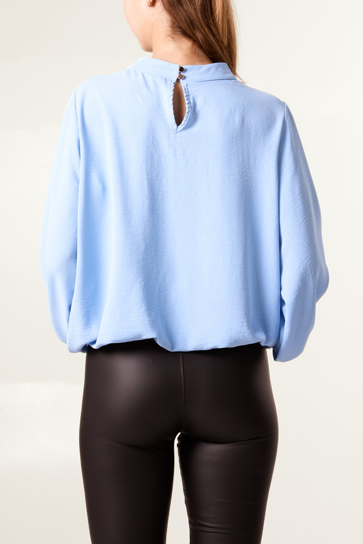 High Neck Puffball Sleeve Blouse