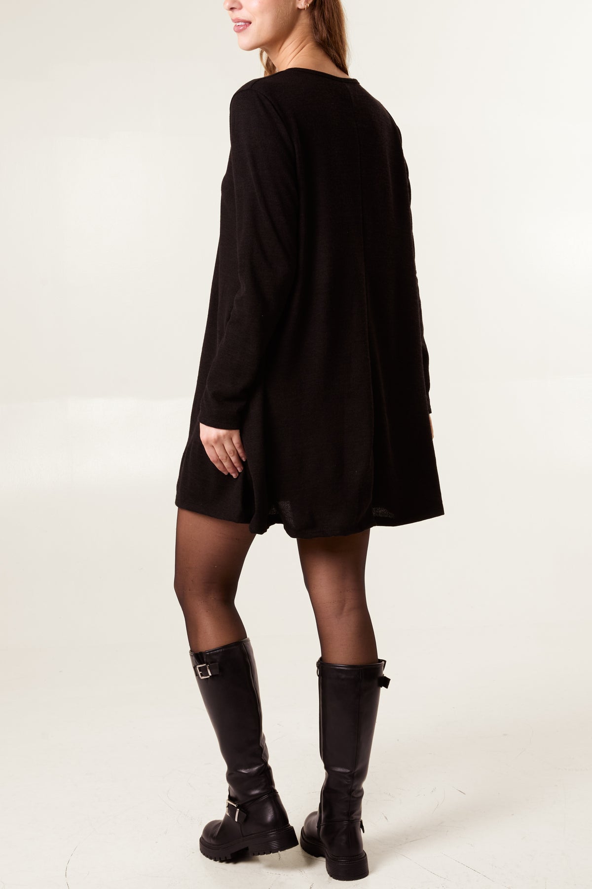 Fine Knit Long Sleeve Swing Mini Dress