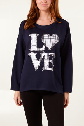 "Love" Diamante Soft Touch Sweat Top