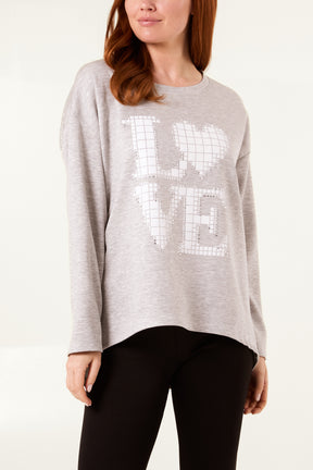 "Love" Diamante Soft Touch Sweat Top