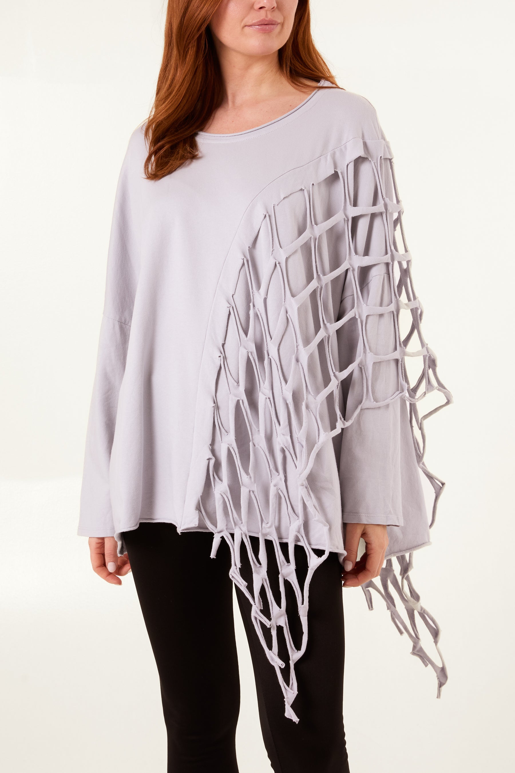 Distressed Net Asymmetric Long Sleeve Jumper