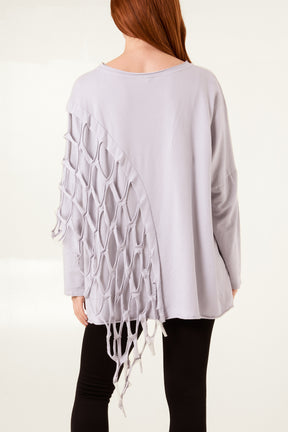 Distressed Net Asymmetric Long Sleeve Jumper