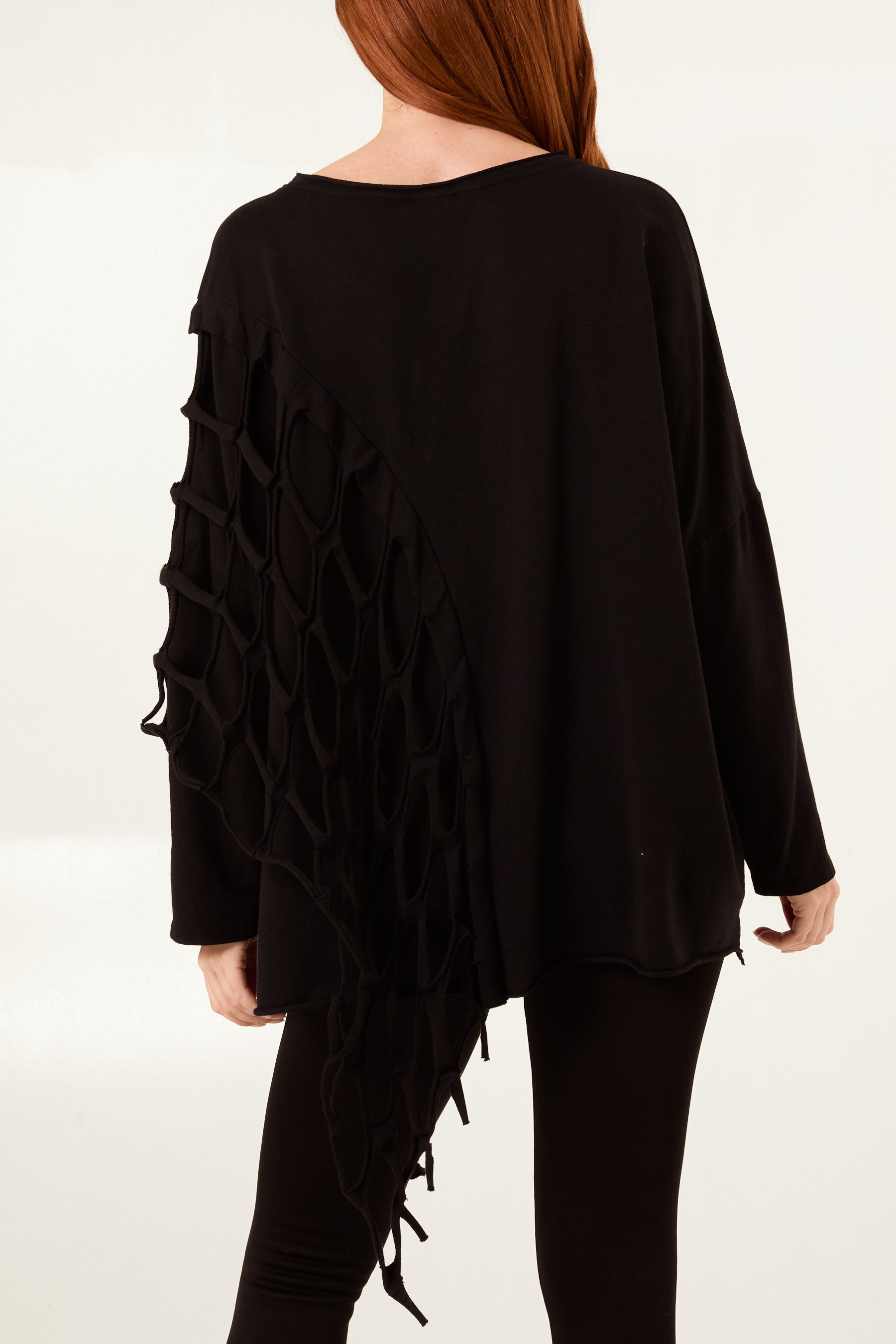 Distressed Net Asymmetric Long Sleeve Jumper