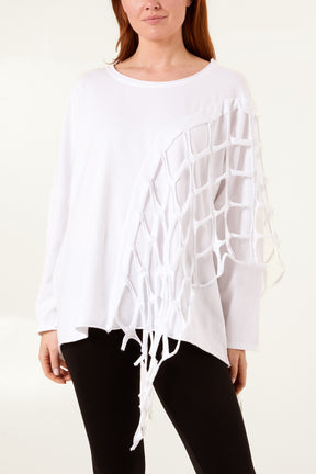 Distressed Net Asymmetric Long Sleeve Jumper