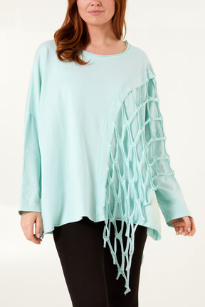 Distressed Net Asymmetric Long Sleeve Jumper