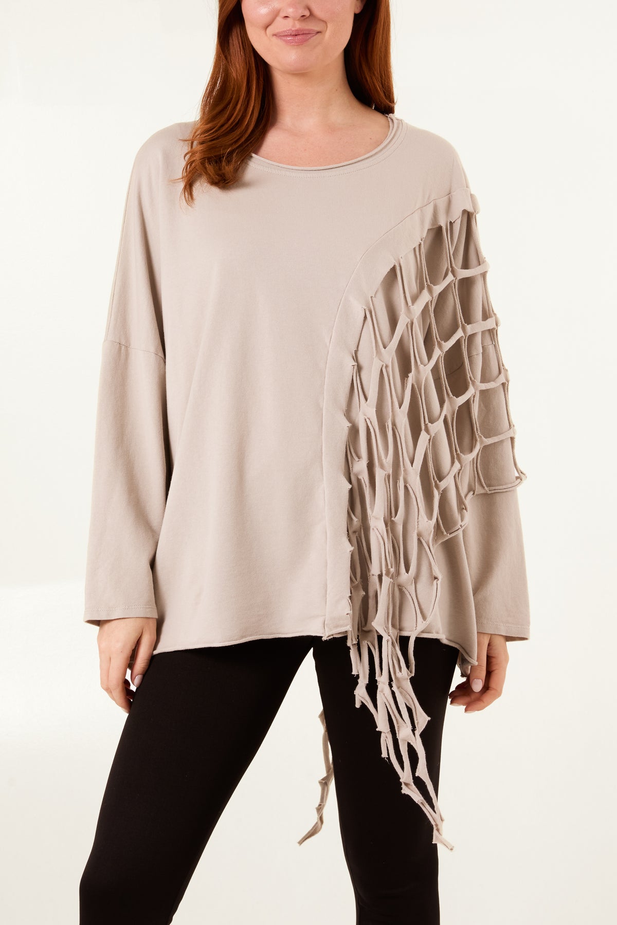 Distressed Net Asymmetric Long Sleeve Jumper