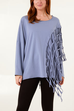 Distressed Net Asymmetric Long Sleeve Jumper