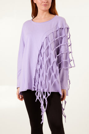 Distressed Net Asymmetric Long Sleeve Jumper