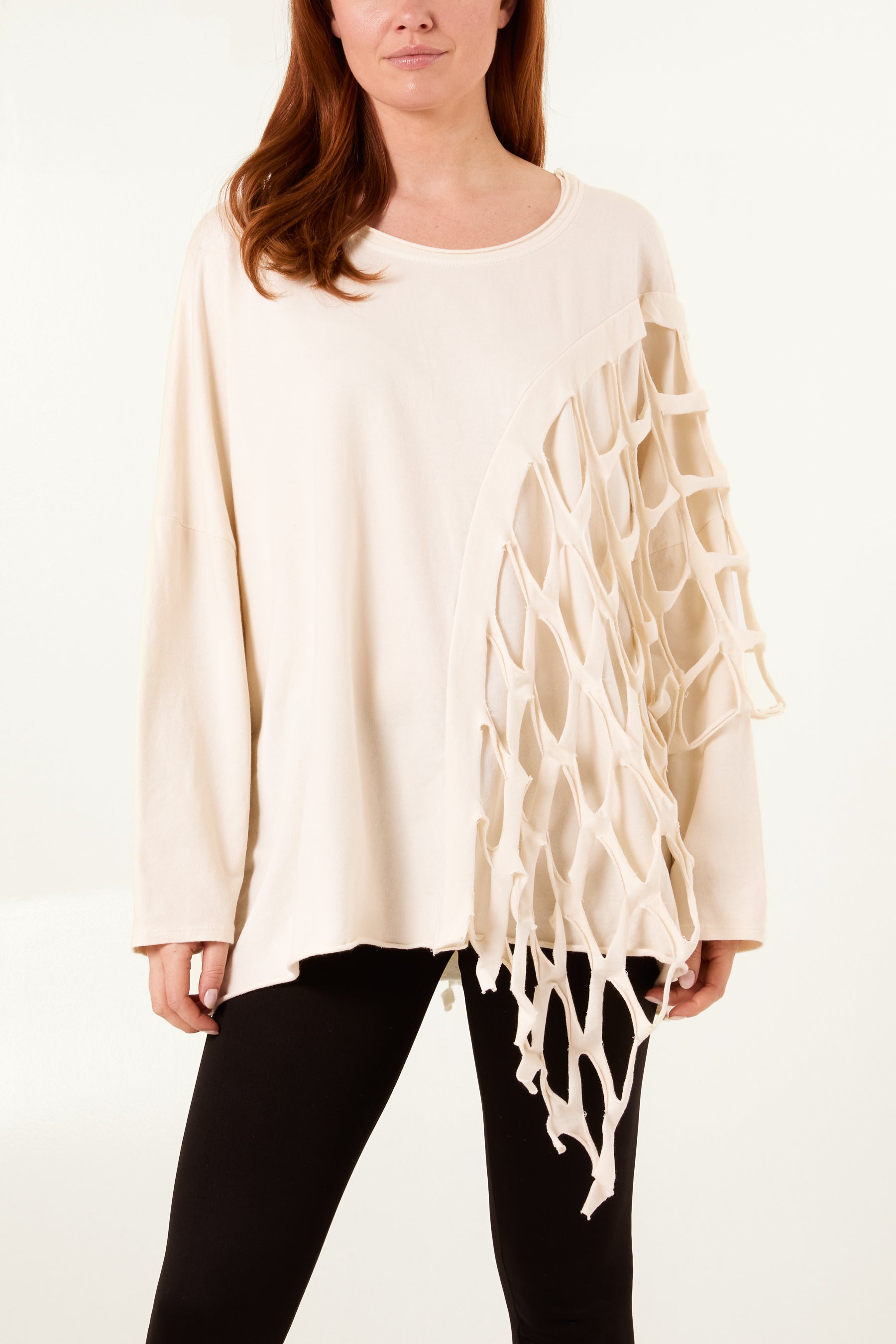 Distressed Net Asymmetric Long Sleeve Jumper