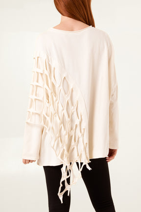 Distressed Net Asymmetric Long Sleeve Jumper