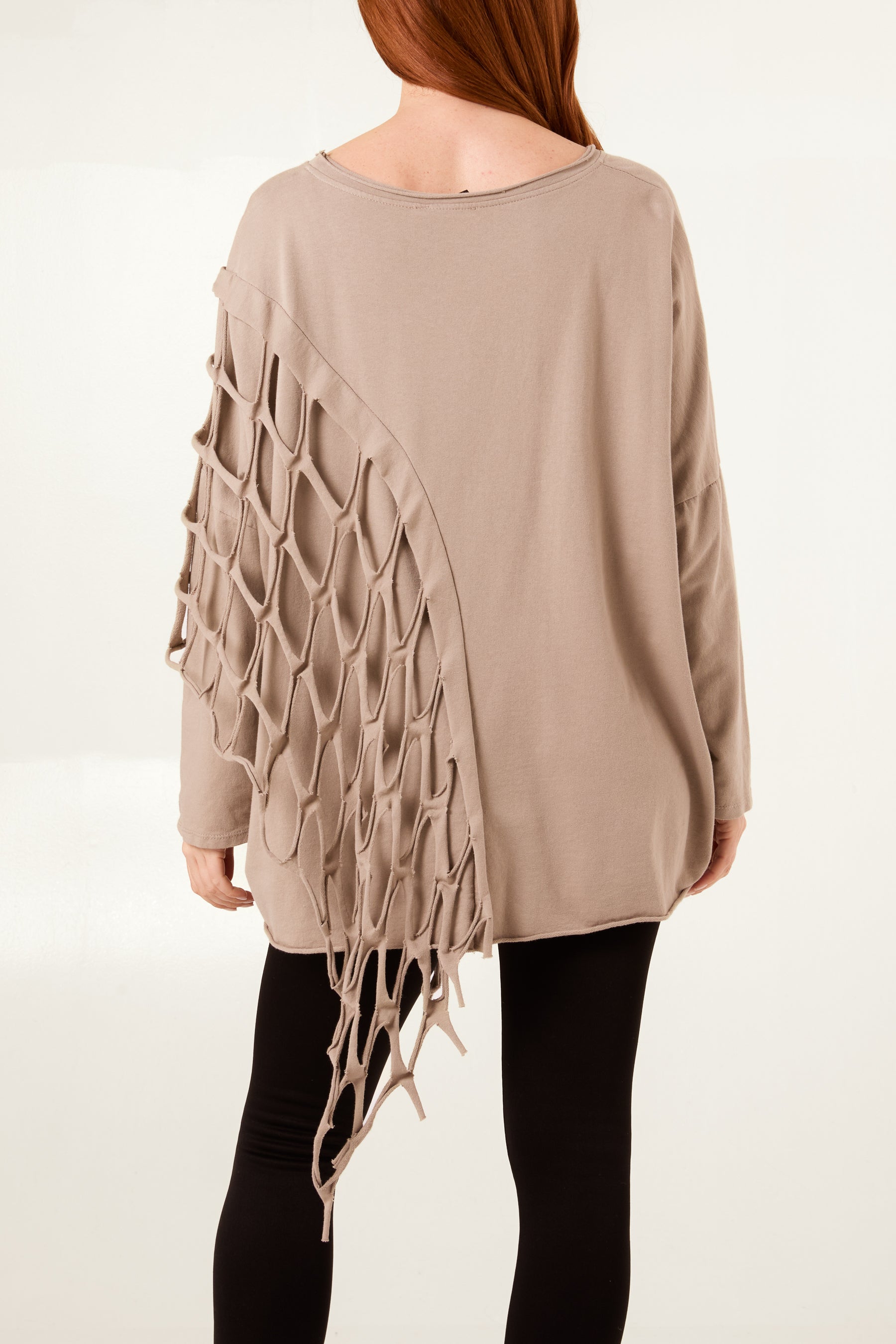 Distressed Net Asymmetric Long Sleeve Jumper