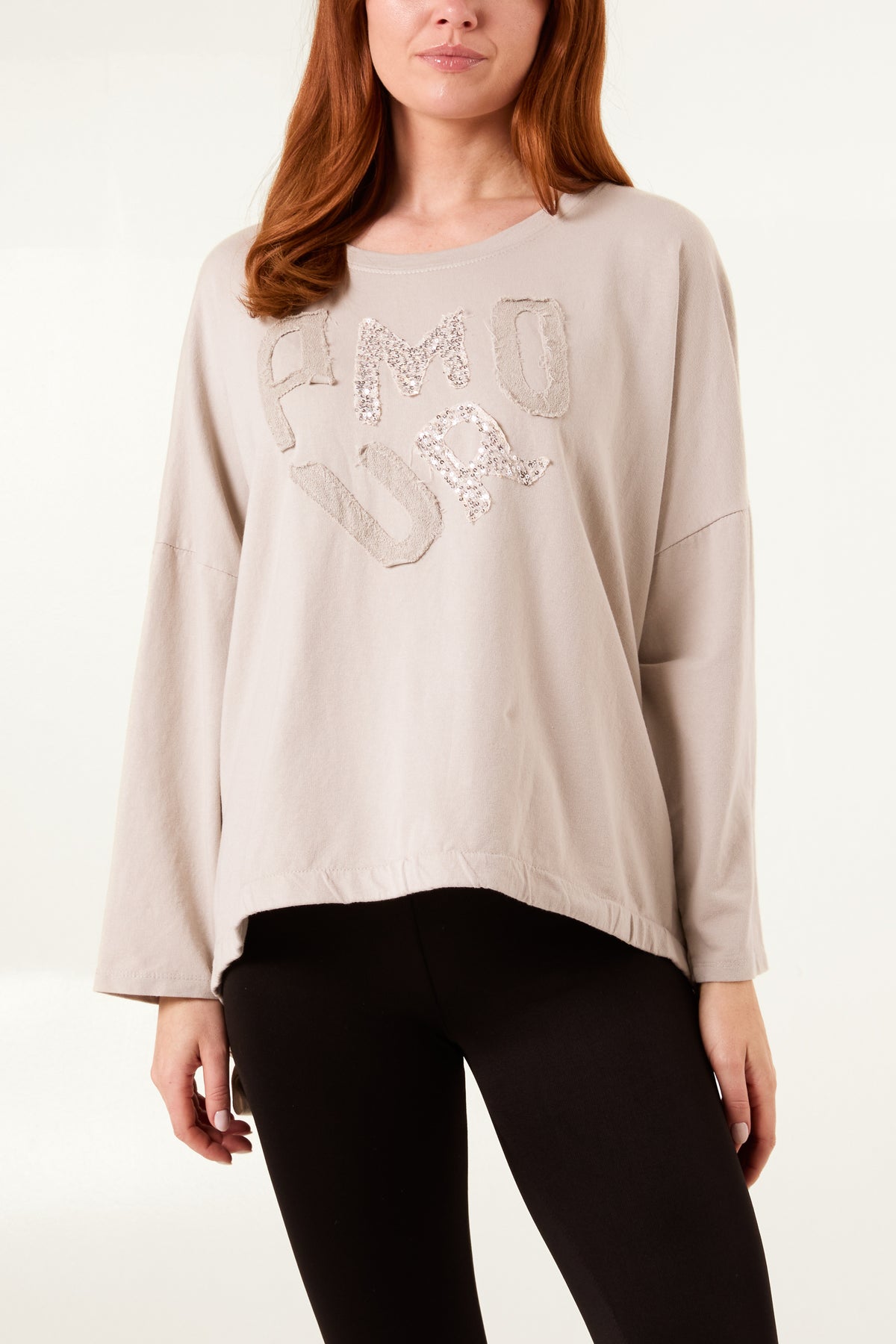 "Amour" Sequins Long Sleeve Cotton Top