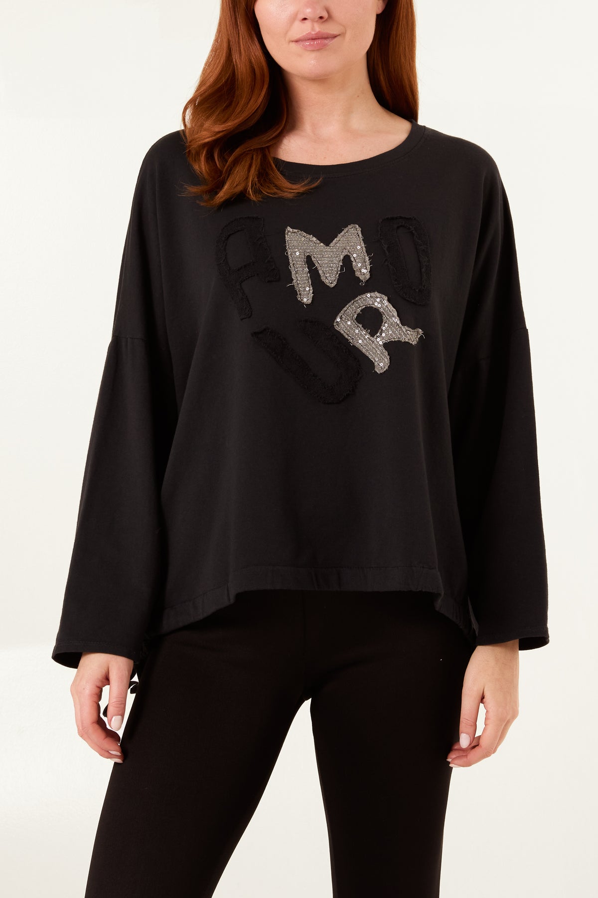 "Amour" Sequins Long Sleeve Cotton Top