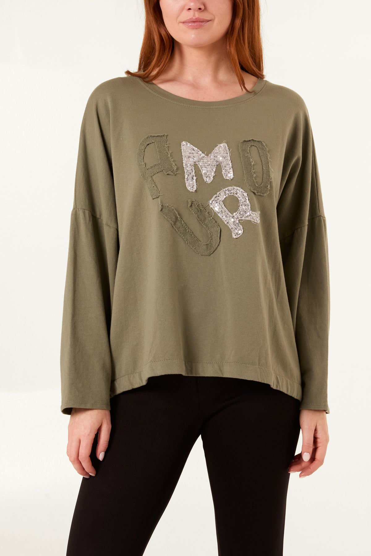 "Amour" Sequins Long Sleeve Cotton Top