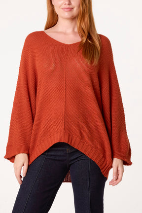 V-Neck Textured Batwing Jumper