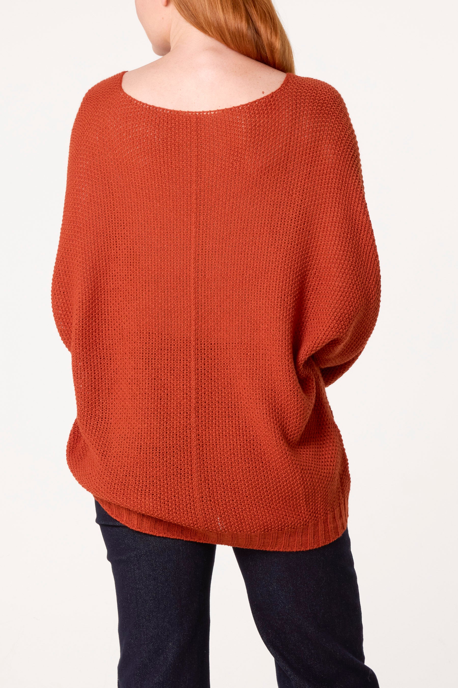 V-Neck Textured Batwing Jumper